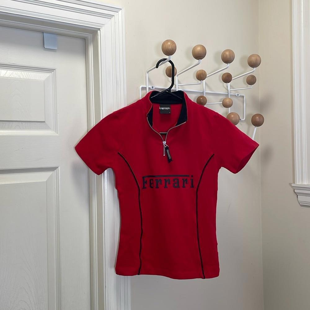 Ferrari Y2K Offical Racing Short Sleeve Shirt - 1/4 Zip Pullover - Red - 1